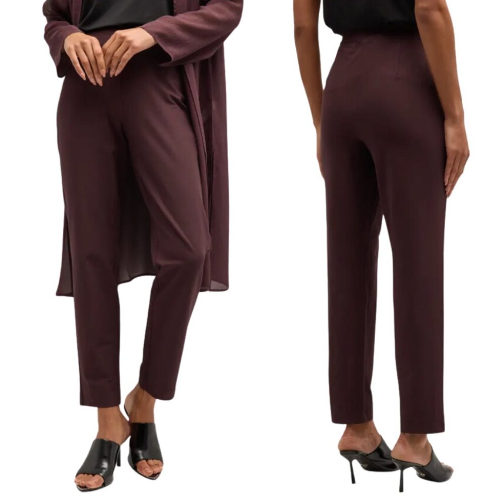 Eileen Fisher Tapered Stretch Crepe Ankle Pants Cassis Burgundy SIZE MEDIUM